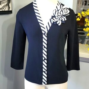 Susan Lewis classic black and white  sweater. Timeless,  beautiful flowers PM‎